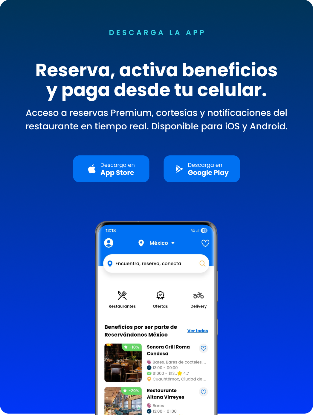 Reserva, activa beneficios y paga desde tu celular